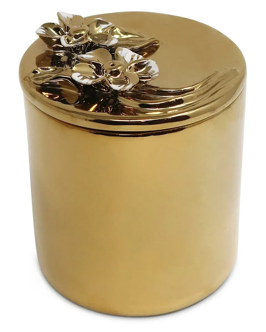 Decorative Candle with Flower Lid - Gold, Metal image