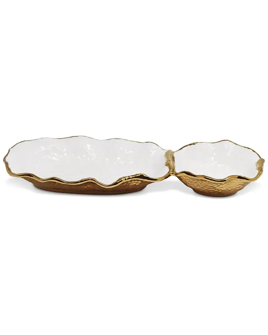 Hammered 2-Bowl Relish Dish - White, Bone China image