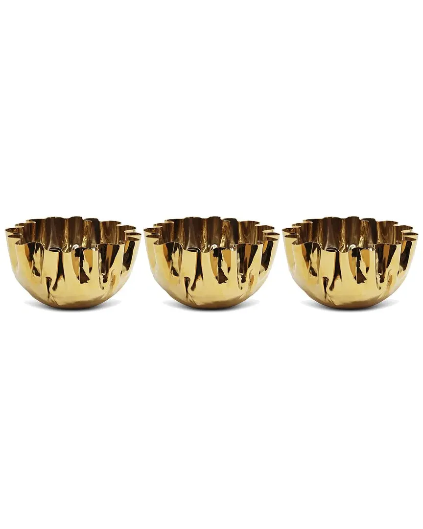 Set of 3 Crushed Bowls - Gold, Stainless Steel image