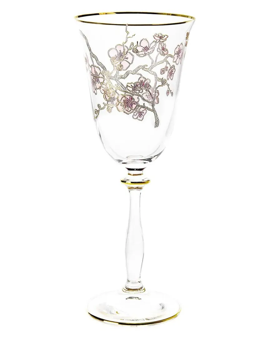 Set of 4 Floral Design Wine Glasses - Gold