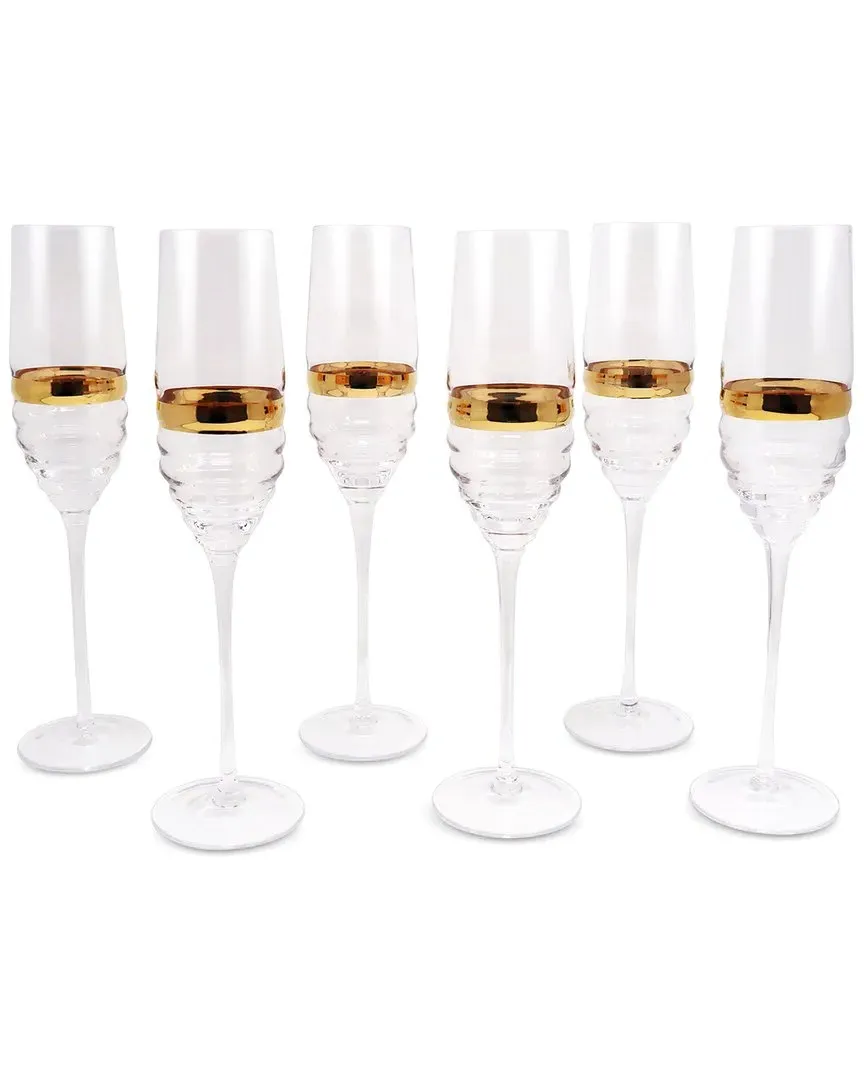 Set of 6 Stripe Flute Glasses - Clear, Glass image