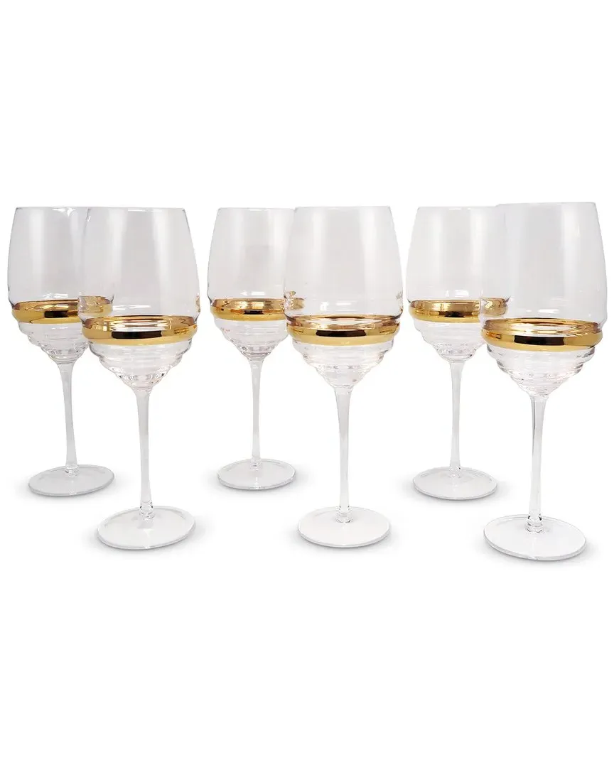 Set of 6 Stripe Wine Glasses - Gold