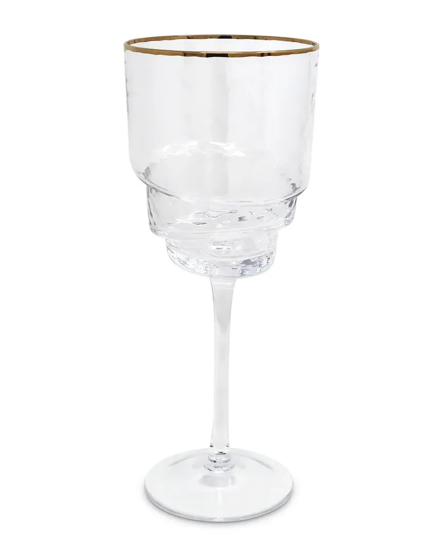 Set of 6 Wine Glasses with Design on Bottom - Gold