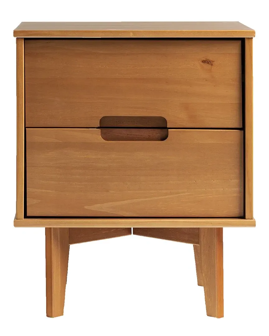 2-Drawer Groove Handle Nightstand - Caramel, Pine Wood