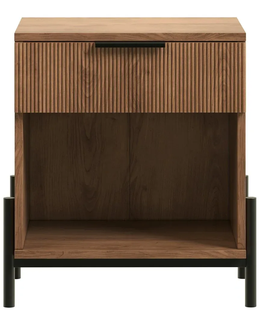 24in Reeded Wood 1-Drawer Nightstand - Mocha