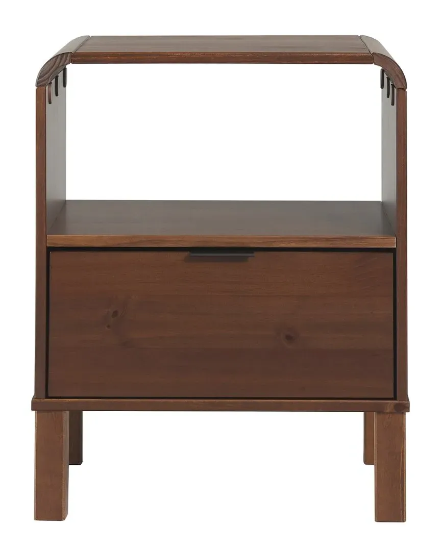 24in Rounded Edge 1-Drawer Nightstand - Brown, Pine Wood image