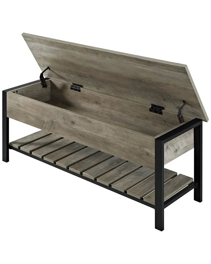 48in Open-Top Storage Bench with Shoe Shelf - Grey, MDF