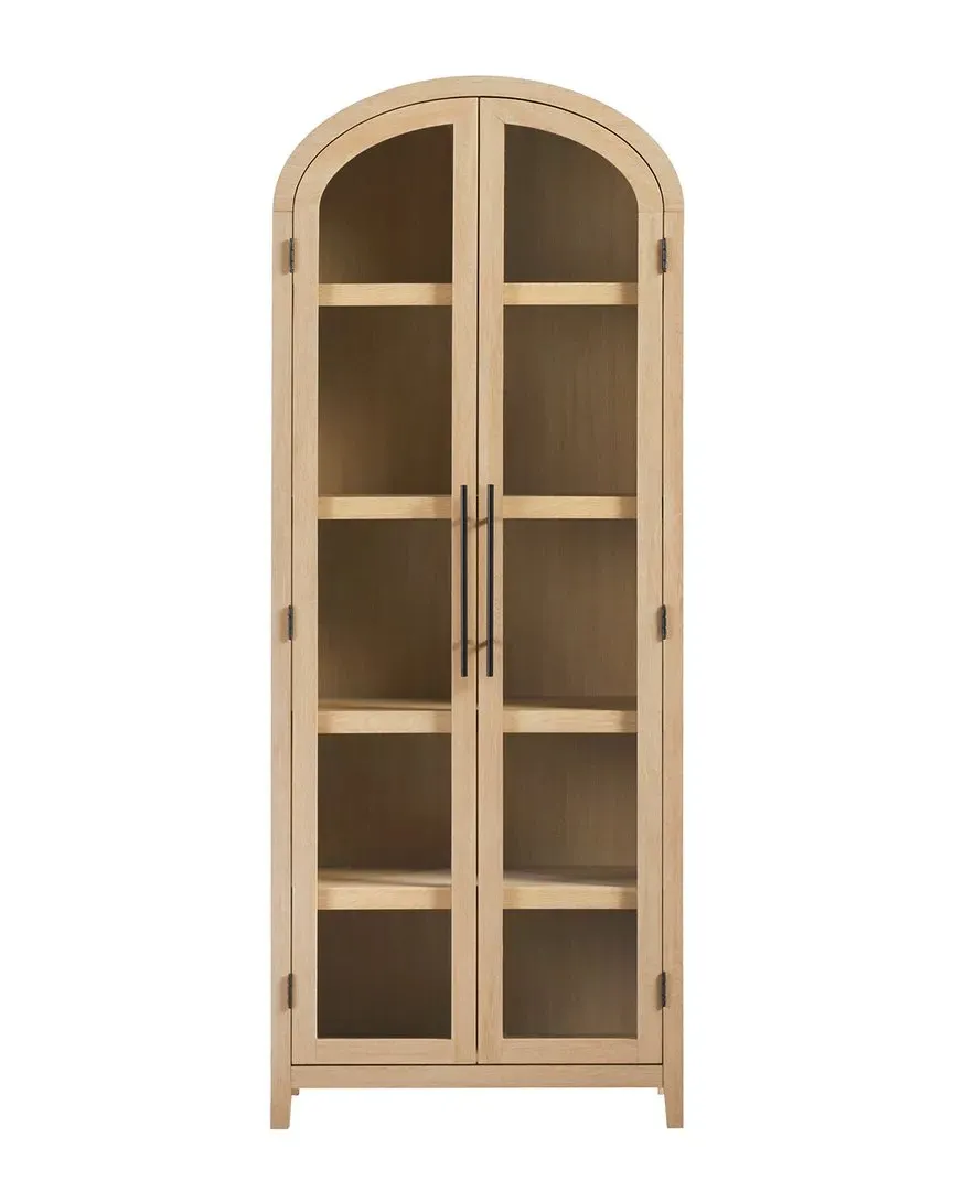5 Shelf Arched Tall Bookcase with Glass Doors - Brown image
