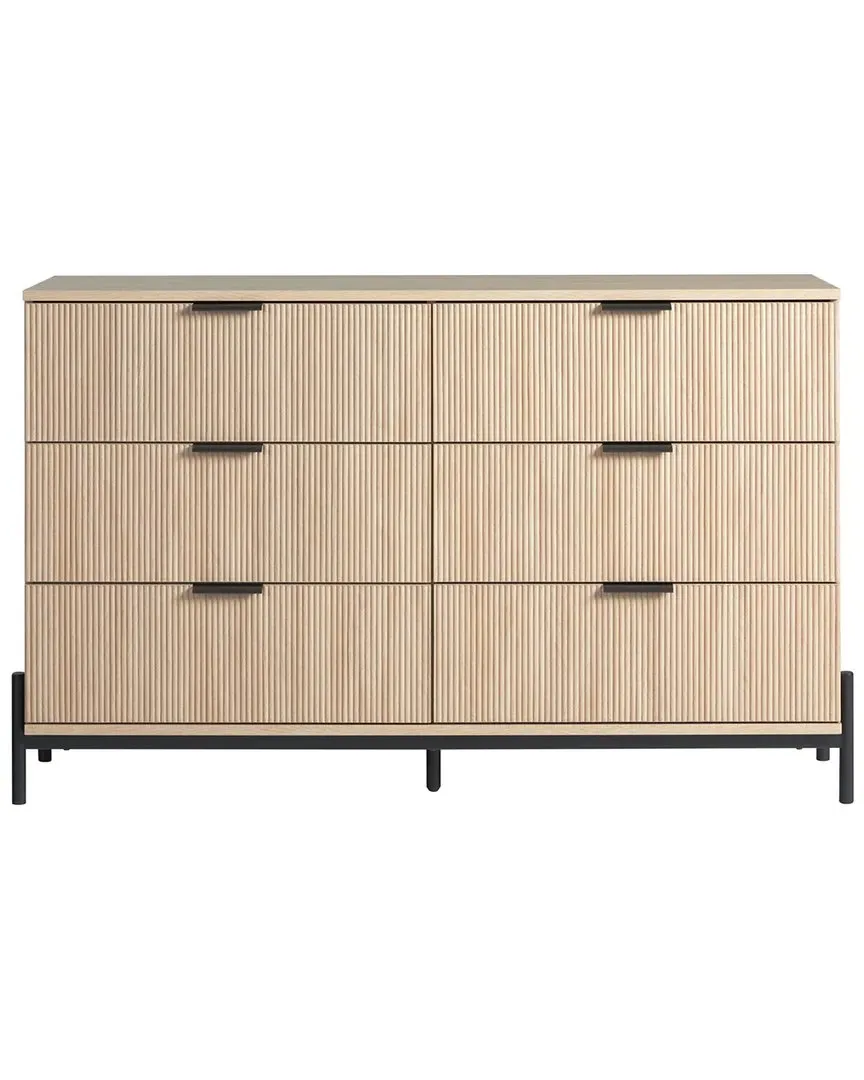 6-Drawer Dresser with Reeded Fronts - Coastal Oak