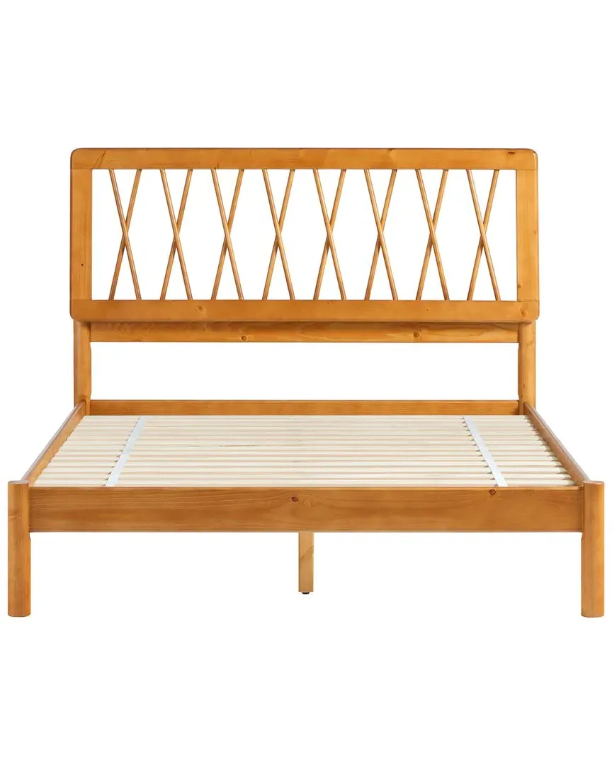 Full Size Platform Bed with X-Pattern Headboard - Caramel, Pine image