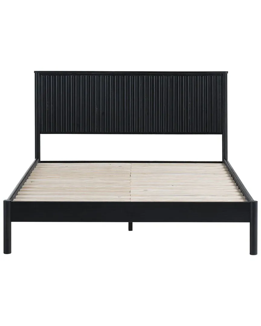 Queen Size Platform Bed with Reeded Headboard - Black, Pine