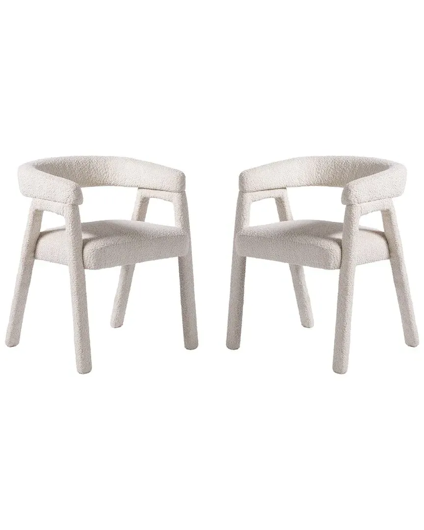 Set of 2 Boucle Rounded Back Dining Chairs - White