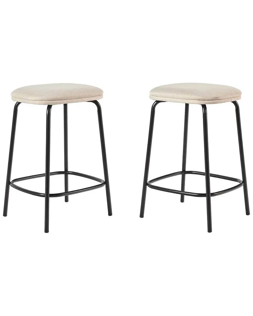 Set of 2 Counter Stools with Upholstered Seat - White image
