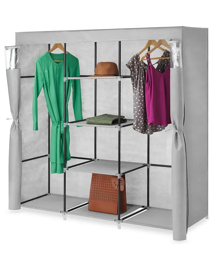Covered Wardrobe with Storage Shelves - Grey image