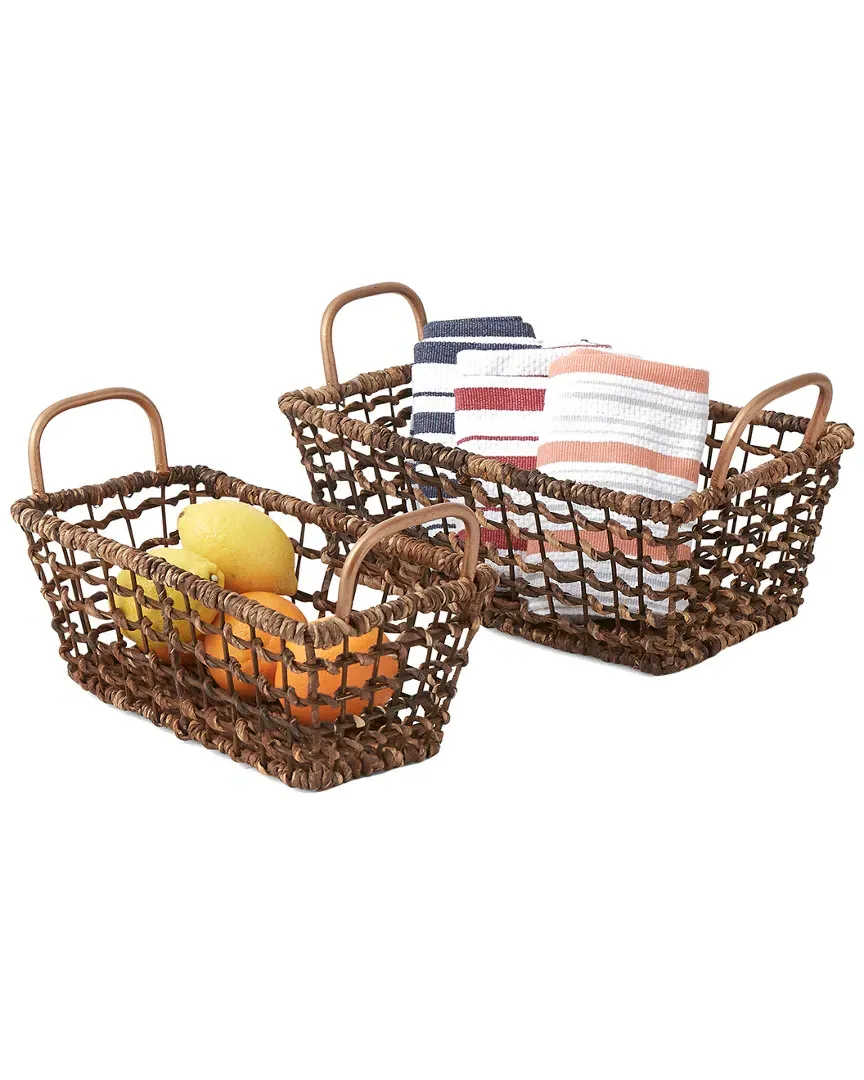 2pc Rectangular Basket Set with Gold Handles image