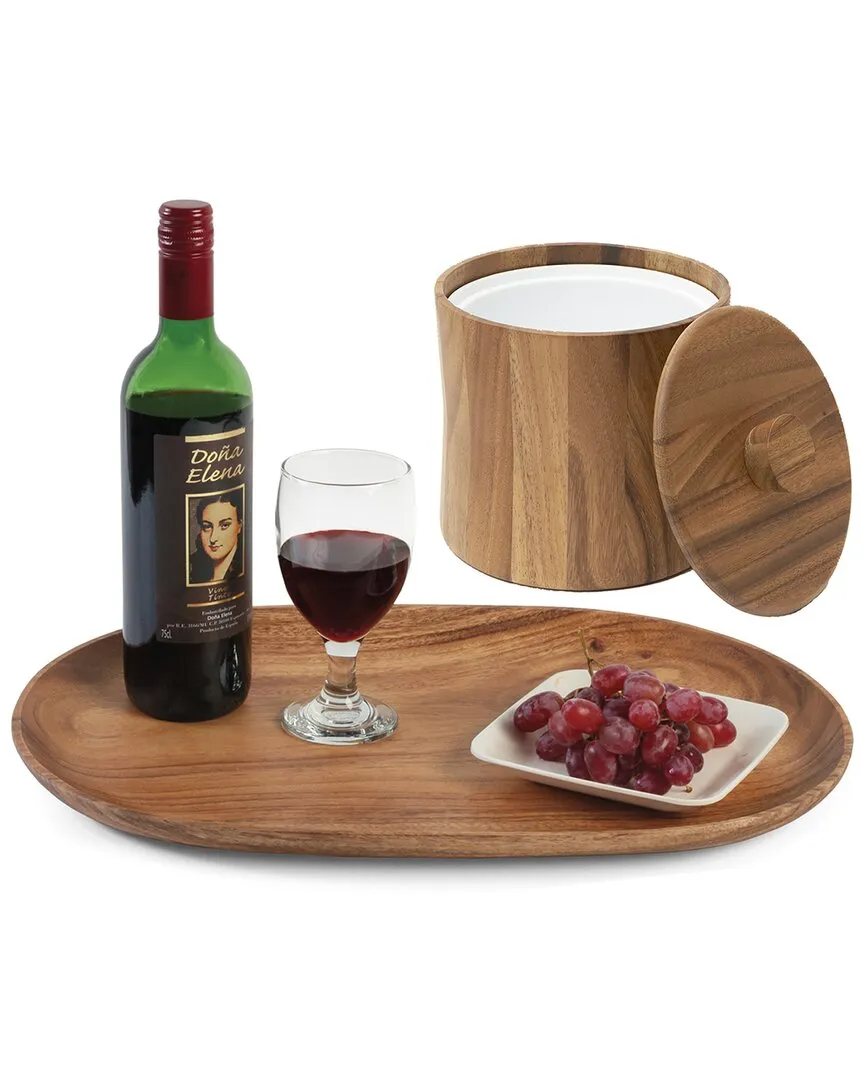 3qt Ice Bucket with Extra Large Serving Board - Brown, Acacia image