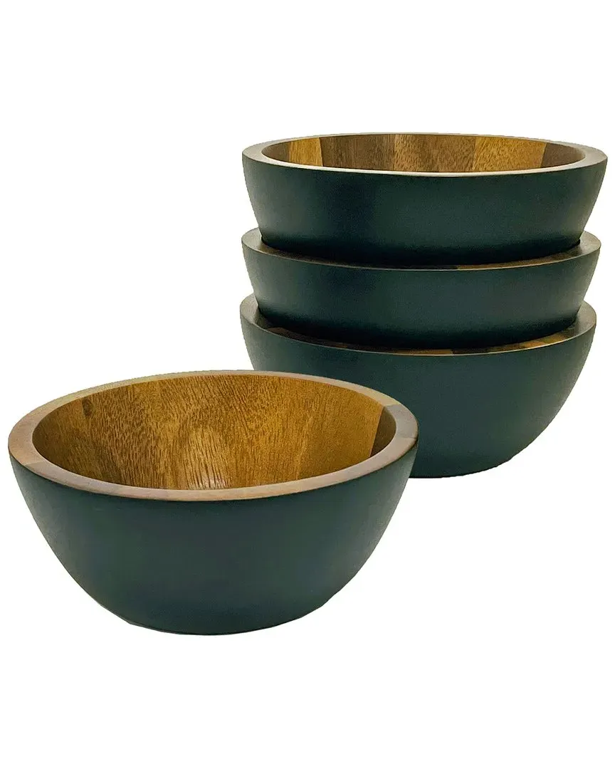 4pc Individual Salad Bowl Set - Black, Acacia Wood image
