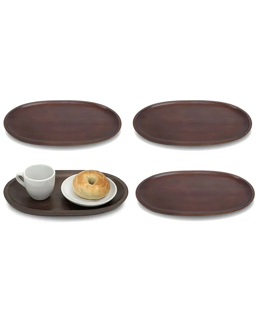 4pc Individual Serving Tray Set - Brown, Rubber Wood