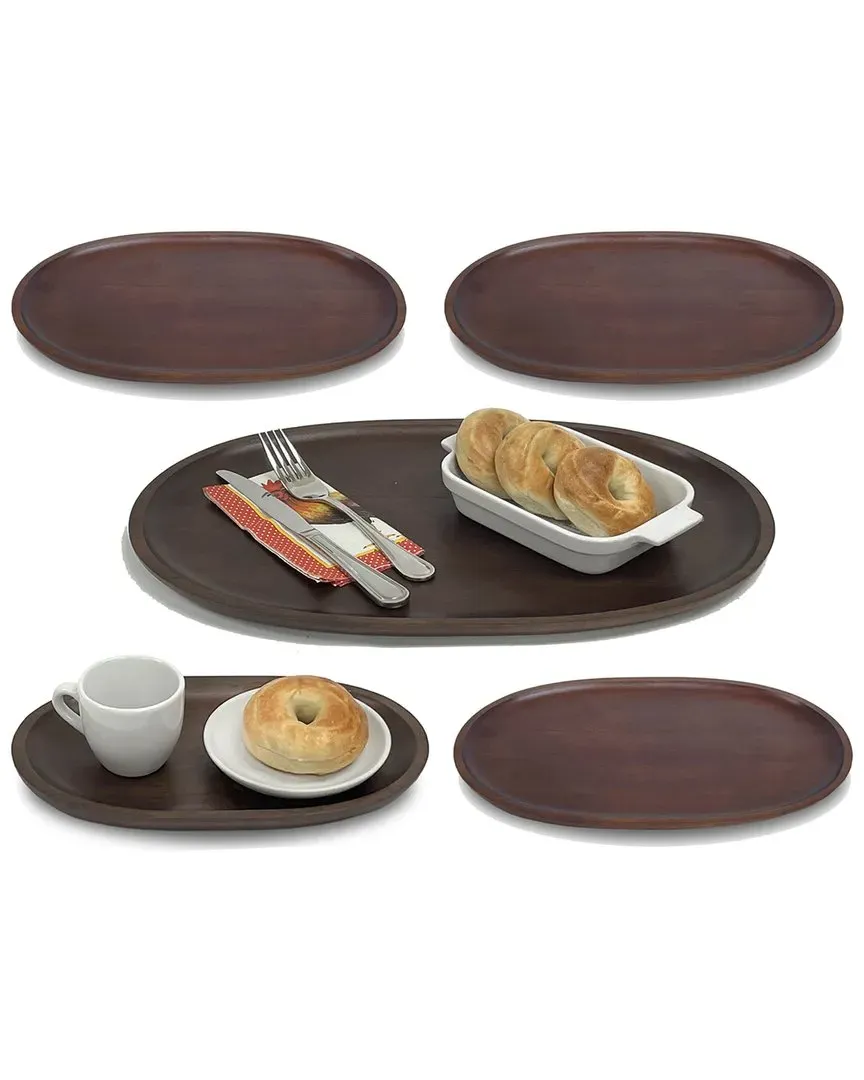 5pc Serving Tray Set - Brown, Rubberwood