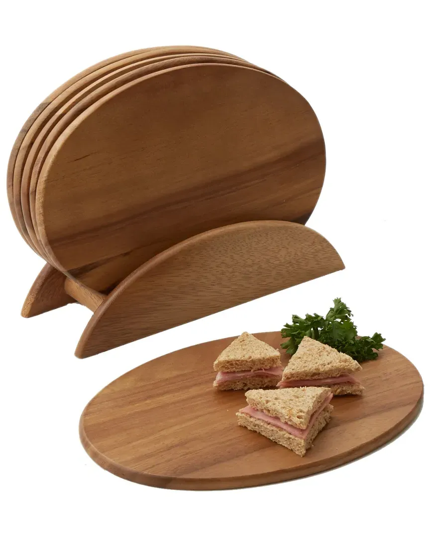 7pc Oval Board Set with Holder - Brown, Abaca