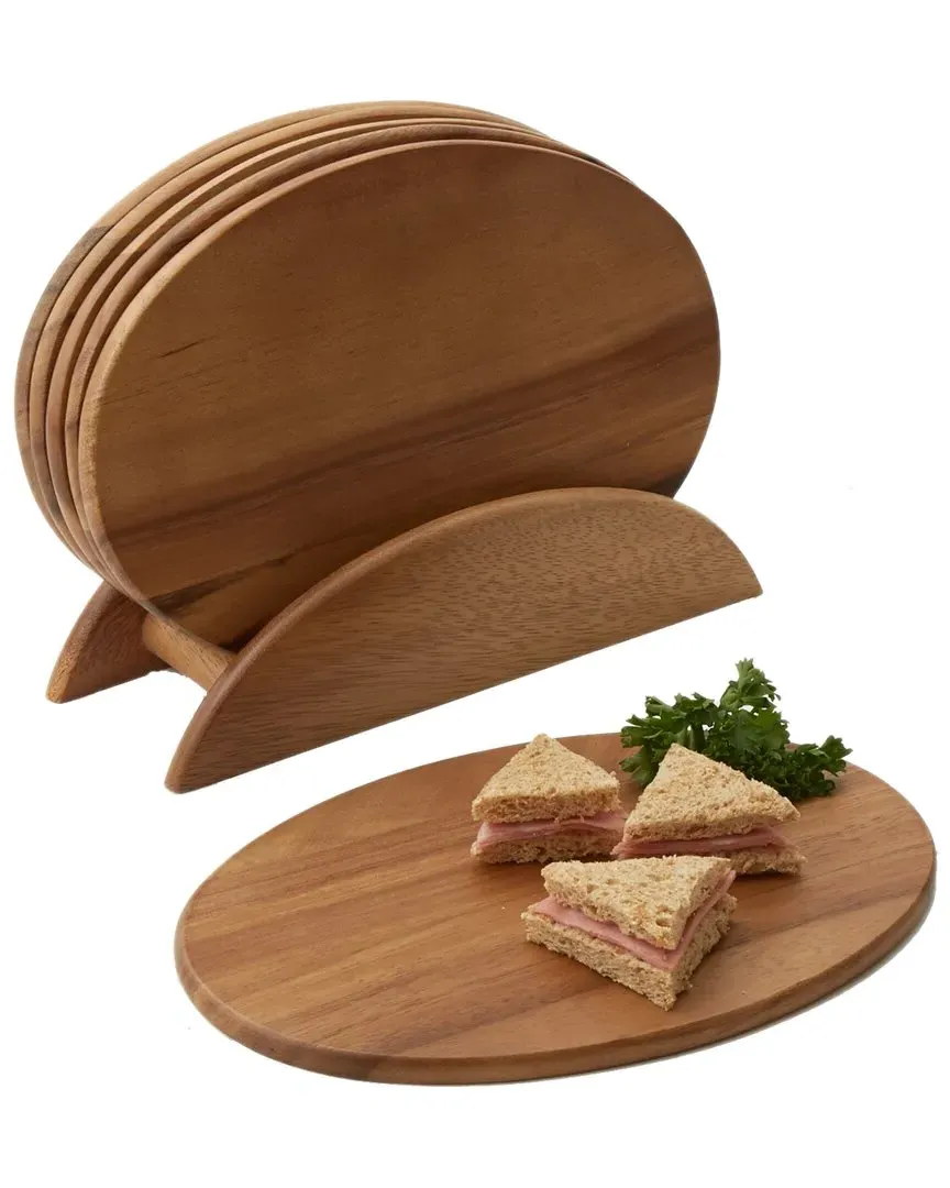7pc Oval Board Set with Holder - Brown, Abaca image