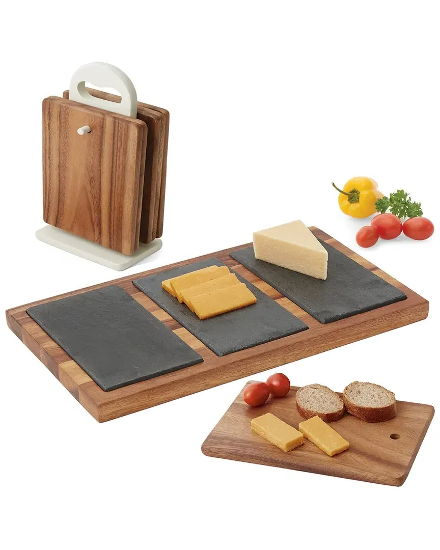 8-Piece Serving Set - Brown, Acacia Wood & Slate