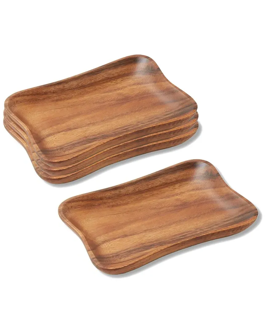 Set of 4 Medium Pinched Serving Trays - Natural, Acacia Wood