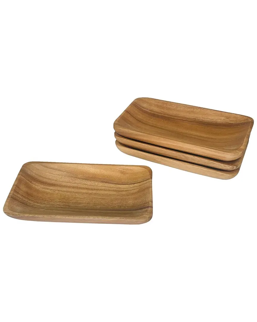Set of 4 Rectangular Serving Trays - Natural, Acacia Wood image