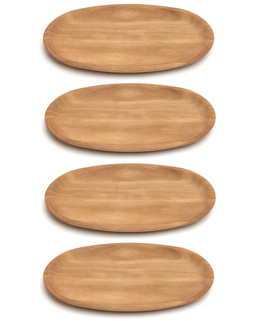 Set of 4 Small Oval Platters - Brown, Acacia image