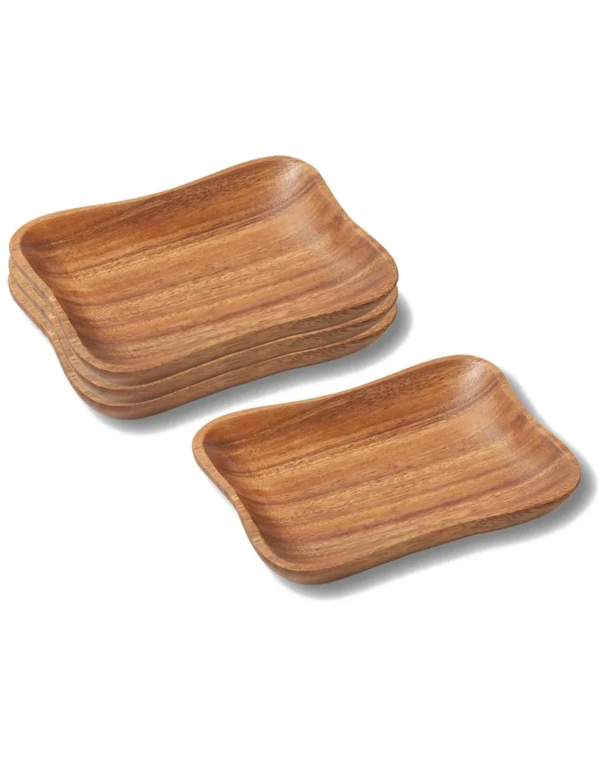 Set of 4 Small Pinched Serving Trays - Natural, Acacia Wood
