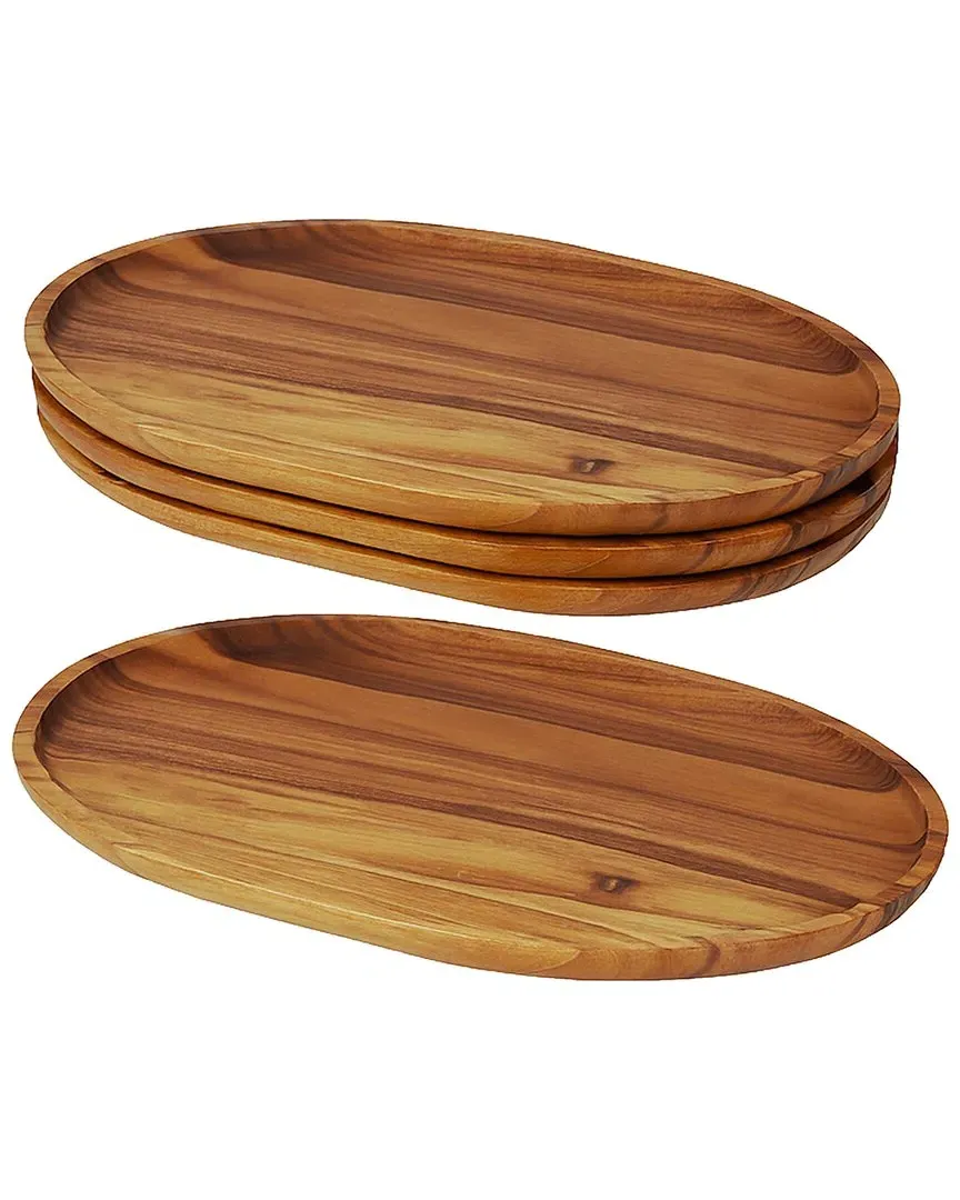 Set of Four 15in Serving Trays - Natural, Acacia Wood image