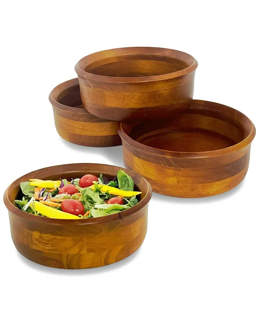 Set of Four 7in Individual Salad Bowls - Rubberwood