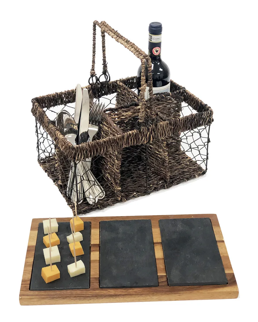 Slate Cheese Serving Tray with Wine Caddy