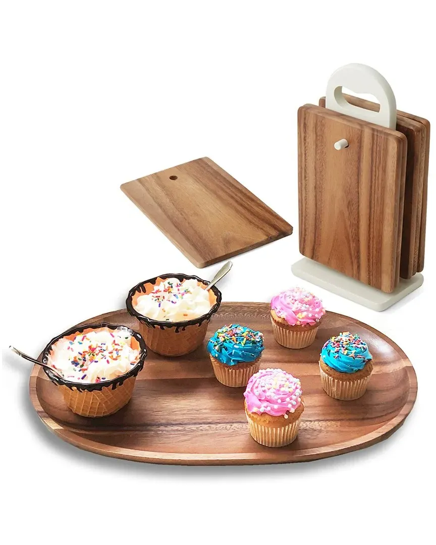 Woodard & Charles 8pc Serving Set - Brown, Acacia Wood image