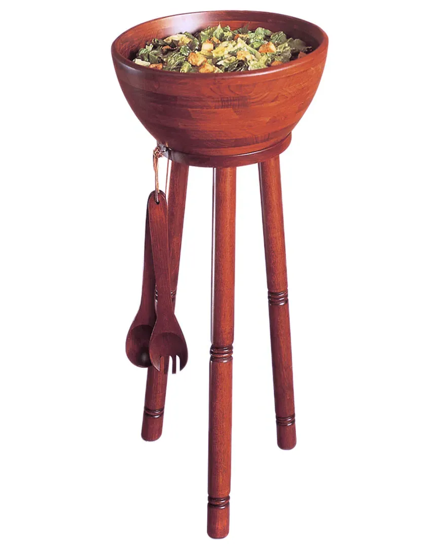 Woodard & Charles 3-Piece Salad Bowl Set with Stand - Cherry image