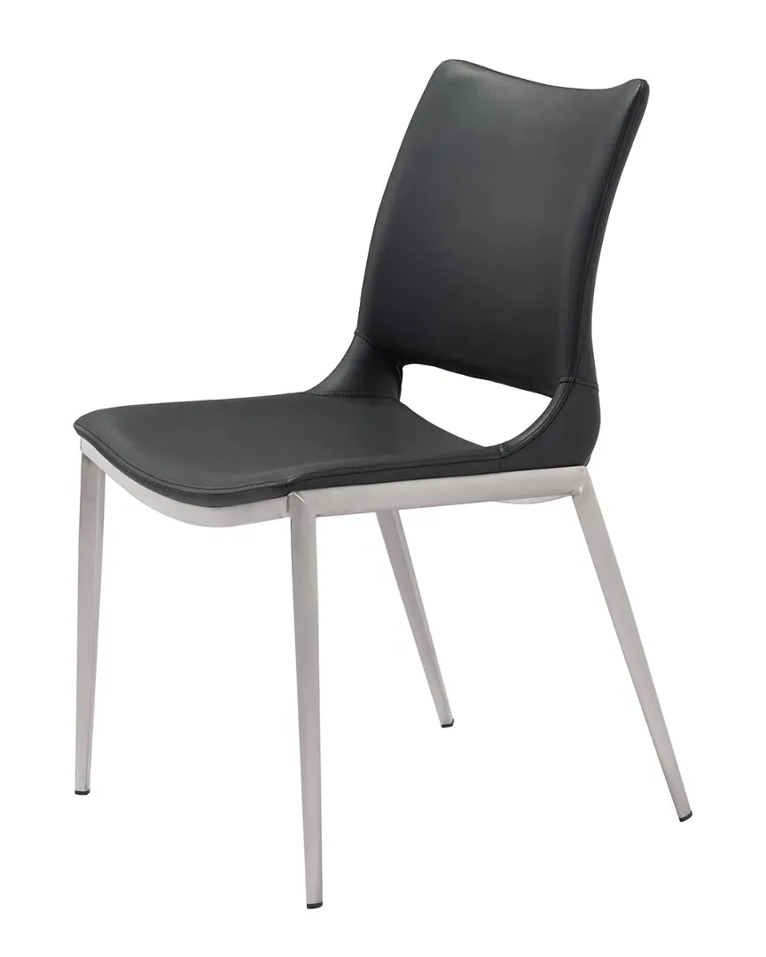 Ace Set of 2 Dining Chairs - Black, Faux Leather