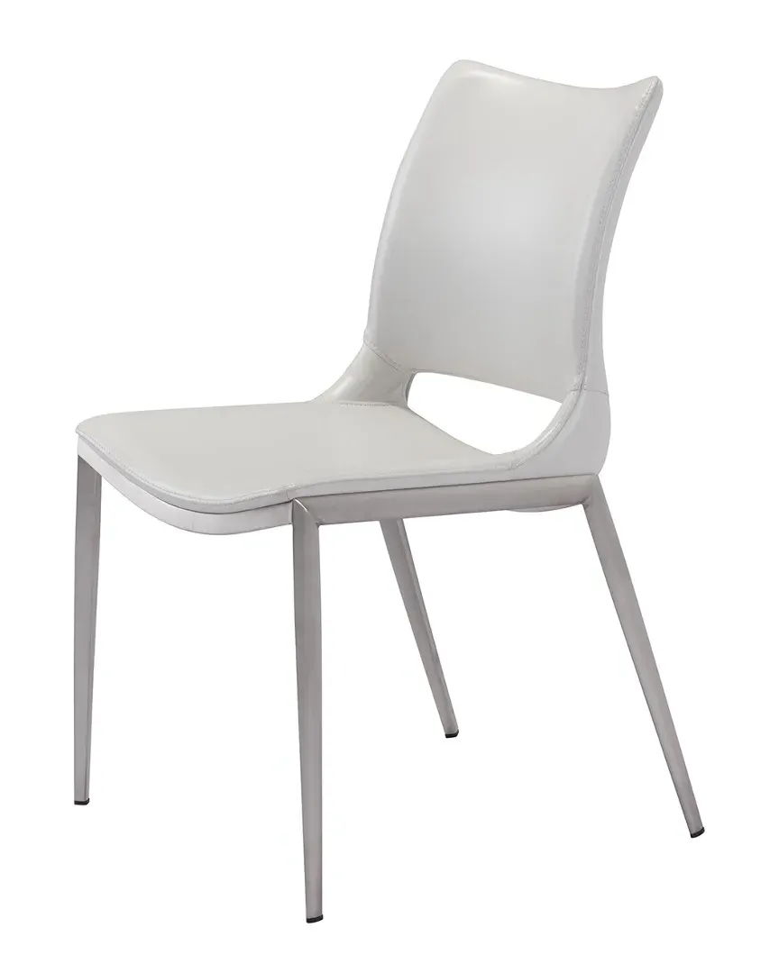 Ace Set of 2 Dining Chairs - White, Faux Leather