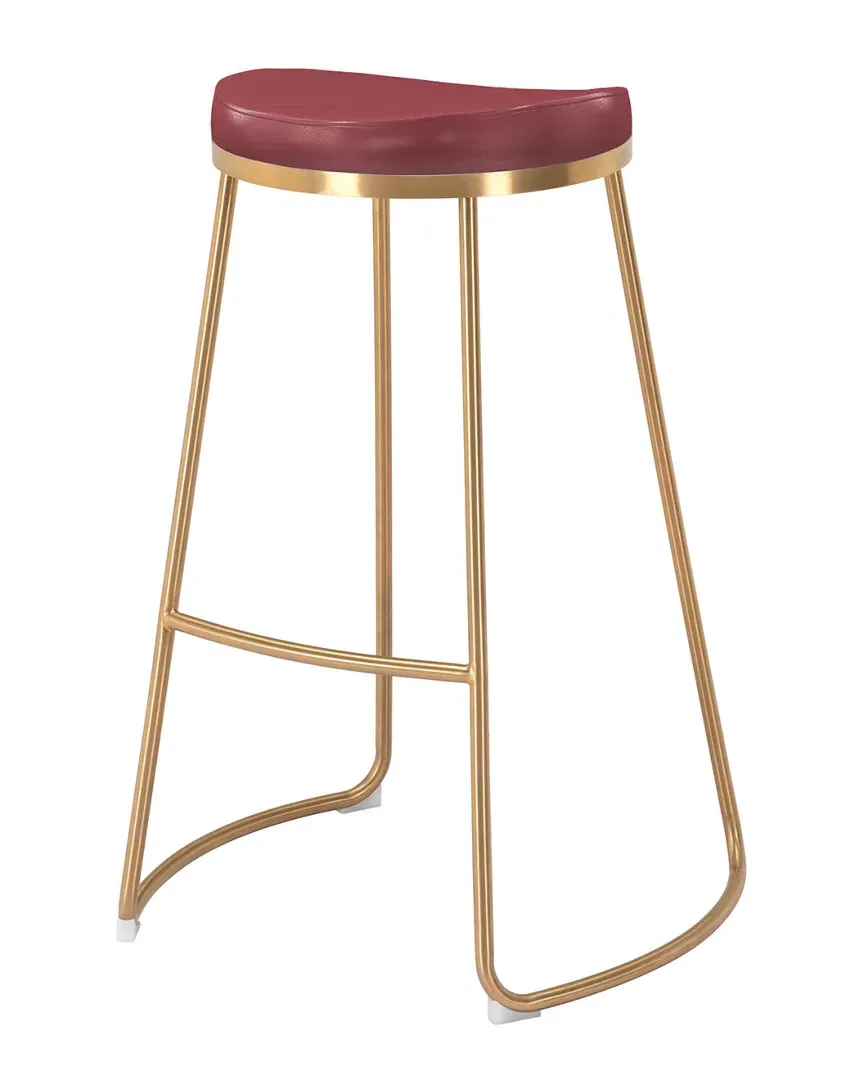 Bree Set of 2 Barstools - Burgundy, Faux Leather