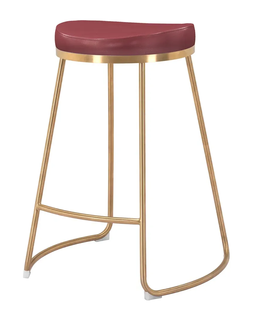 Bree Set of 2 Counter Stools - Burgundy, Faux Leather