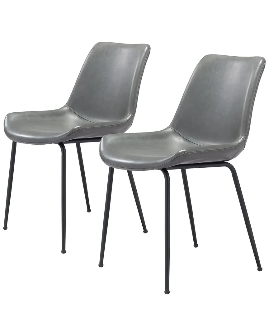 Byron Dining Chair Set of 2 - Grey, Vinyl