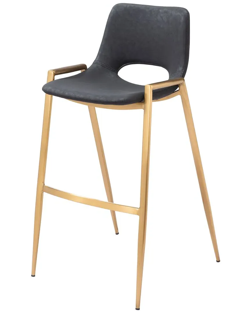 Desi Set of 2 Barstool - Black, Faux Leather