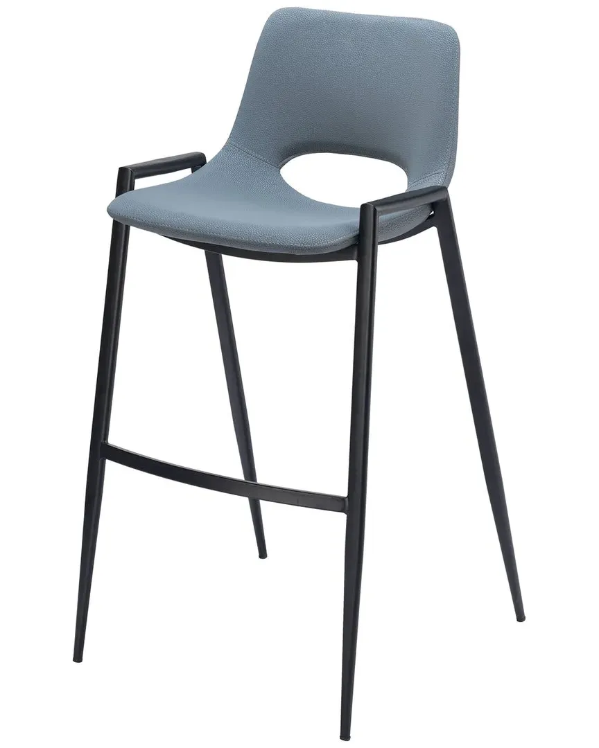 Desi Set of 2 Barstool - Blue, Faux Leather