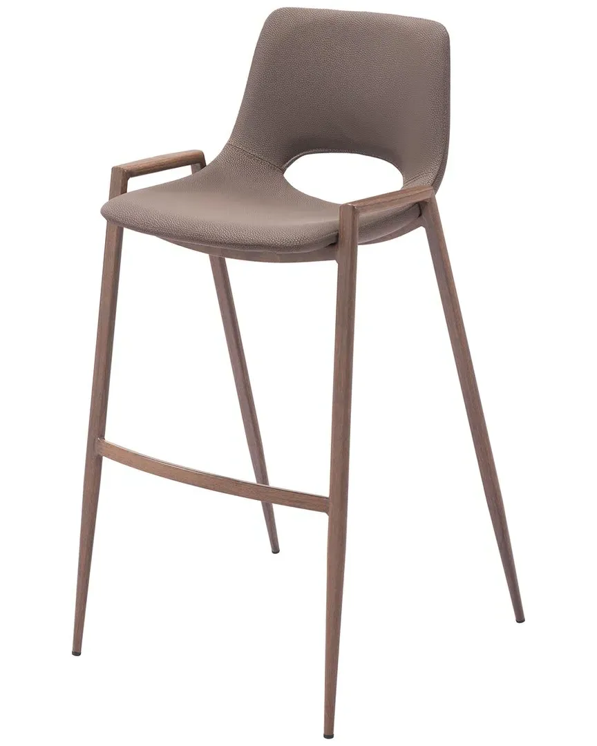 Desi Set of 2 Barstool - Brown, Faux Leather