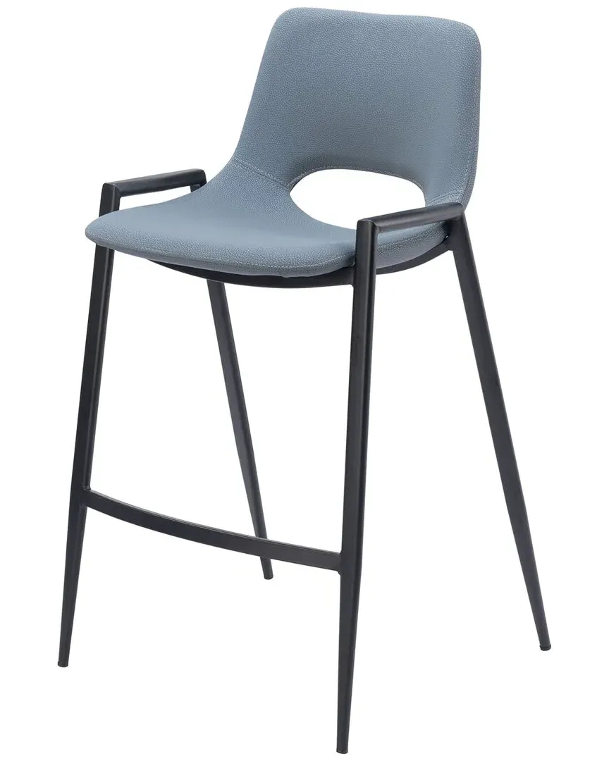 Desi Set of 2 Counter Stools - Blue, Faux Leather