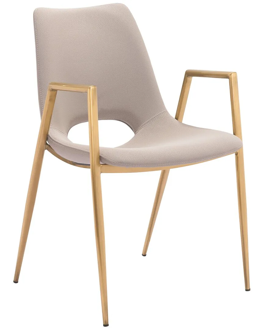 Desi Set of 2 Dining Chairs - Beige & Gold, Faux Leather