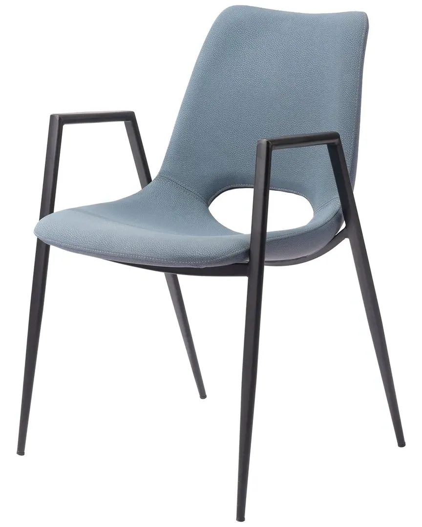 Desi Set of 2 Dining Chairs - Blue, Faux Leather