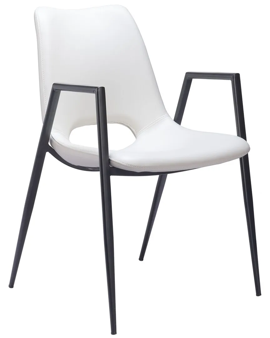 Desi Set of 2 Dining Chairs - White, Faux Leather