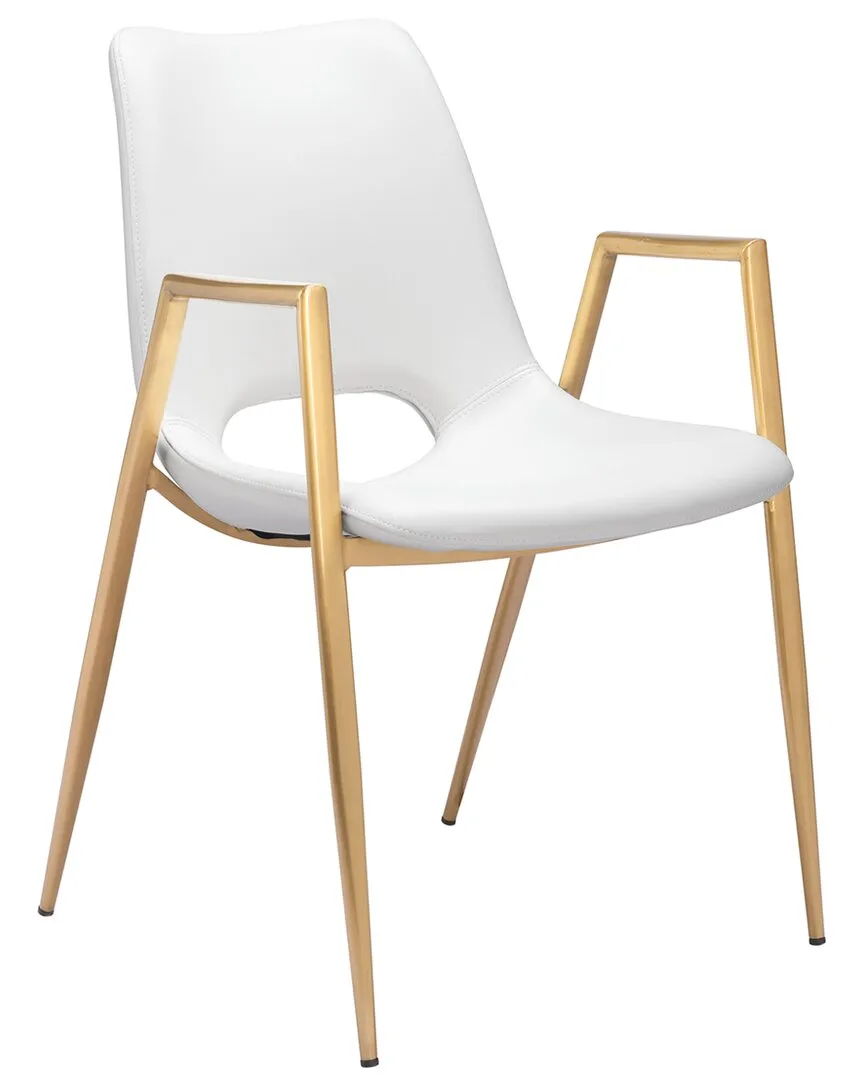 Desi Set of 2 Dining Chairs - White & Gold, Faux Leather