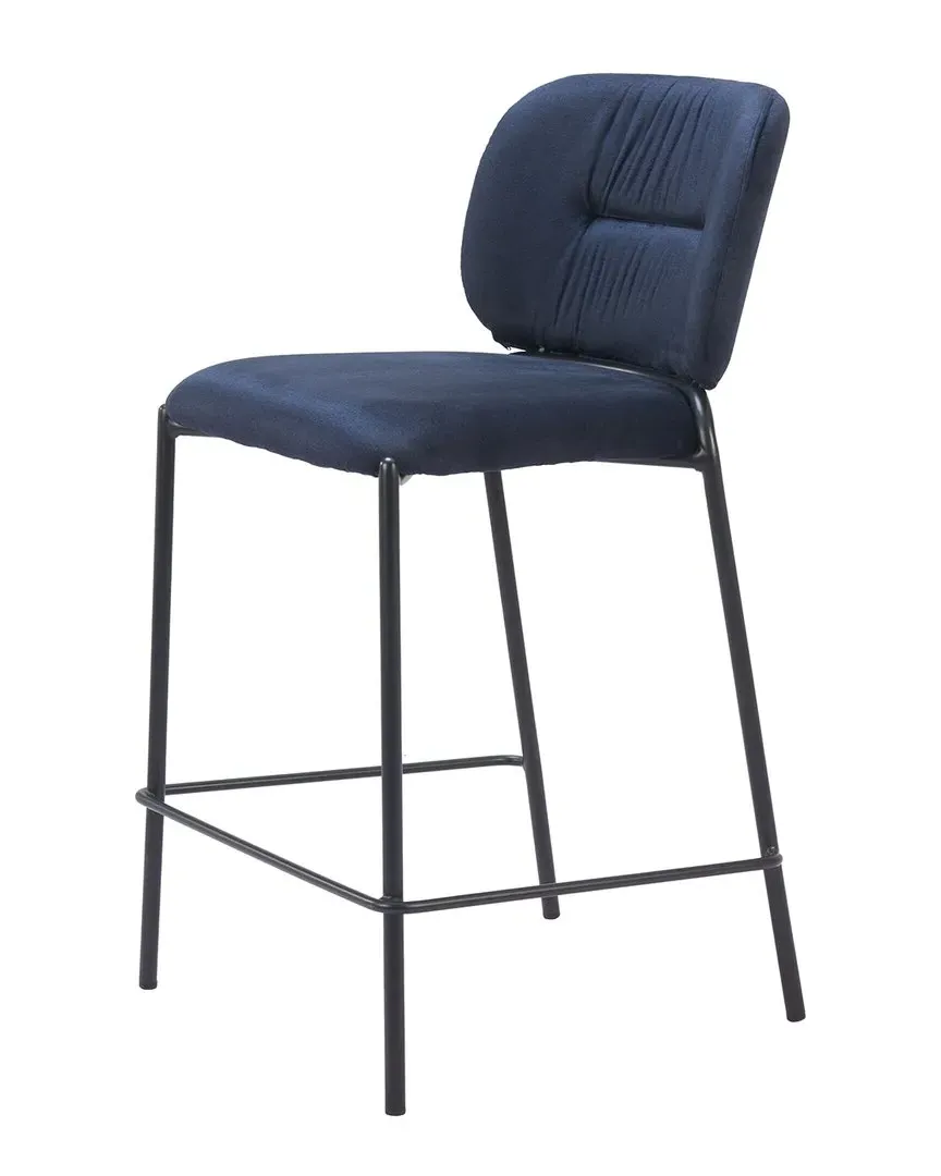 Plat Set of 2 Counter Stools - Blue, Velvet image