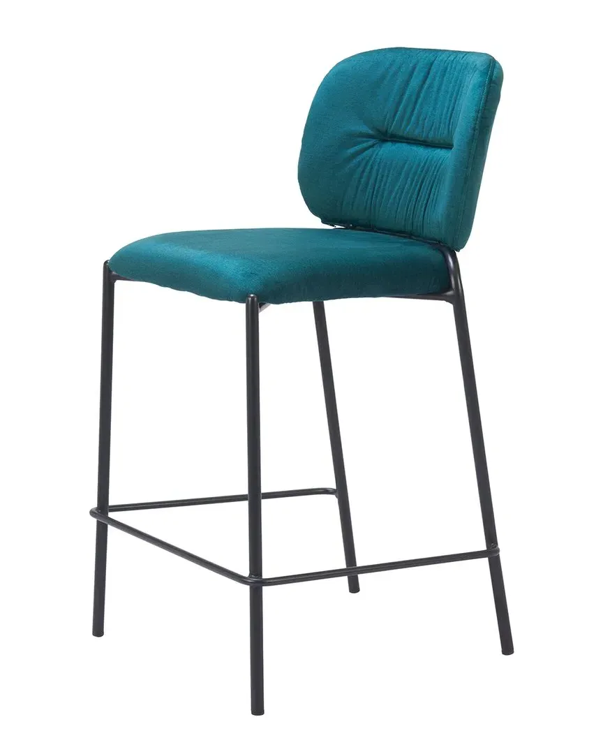 Plat Set of 2 Counter Stools - Green, Velvet
